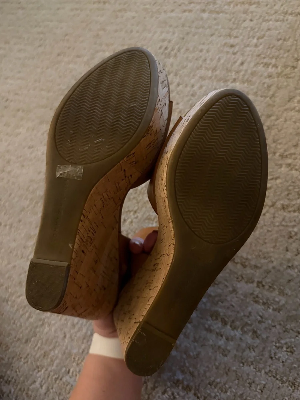 Tommy Hilfiger Cognac Leather Cork Wedge Sandals